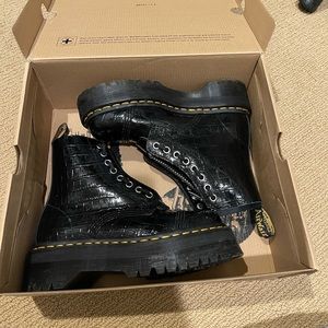 Black Dr. Marten Patent Lamper Croc Emboss